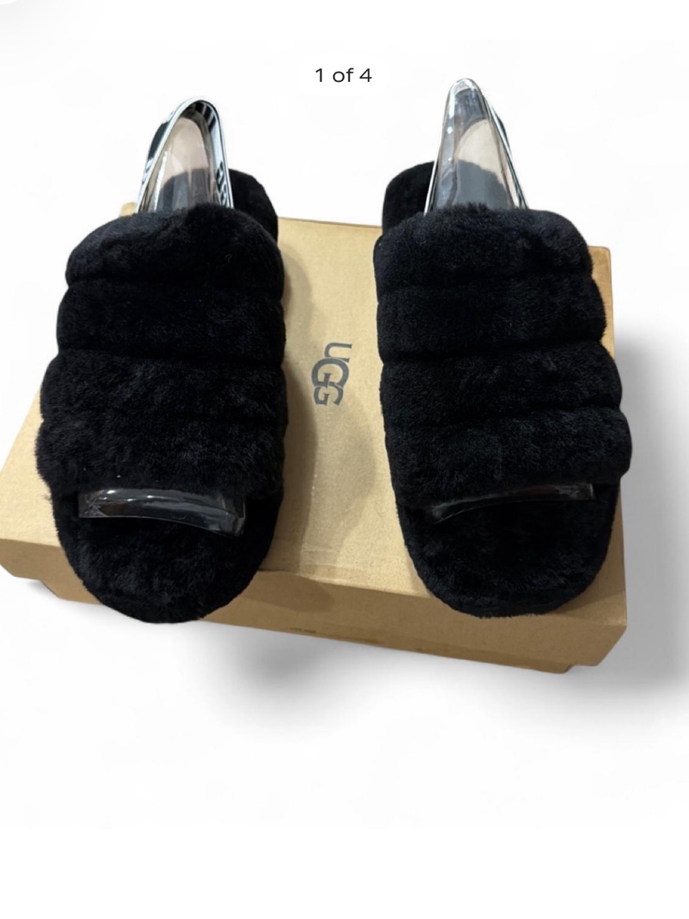 UGG Black Plush Fuzz Slide Women's Slip-On Sandal BRAND NEW/NEVER WORN
